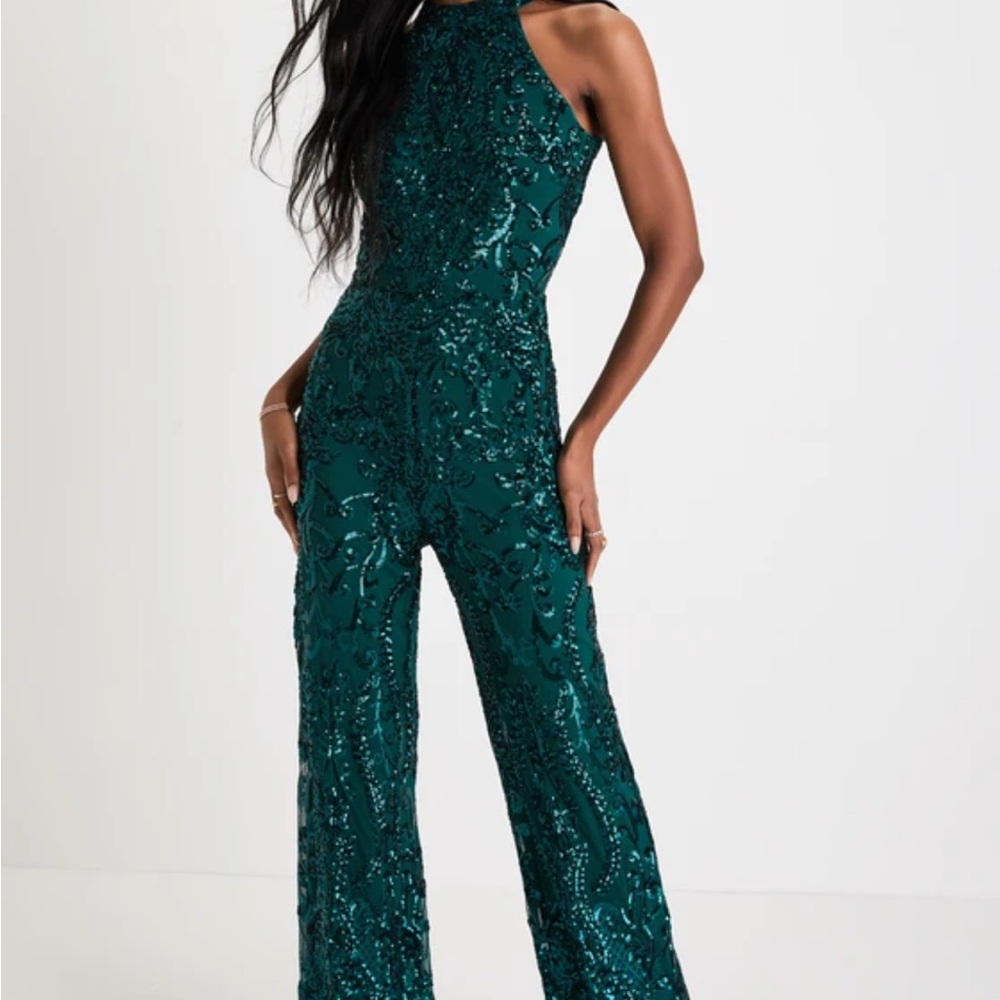 Lulu's Emerald Green Sequin Jumpsuit